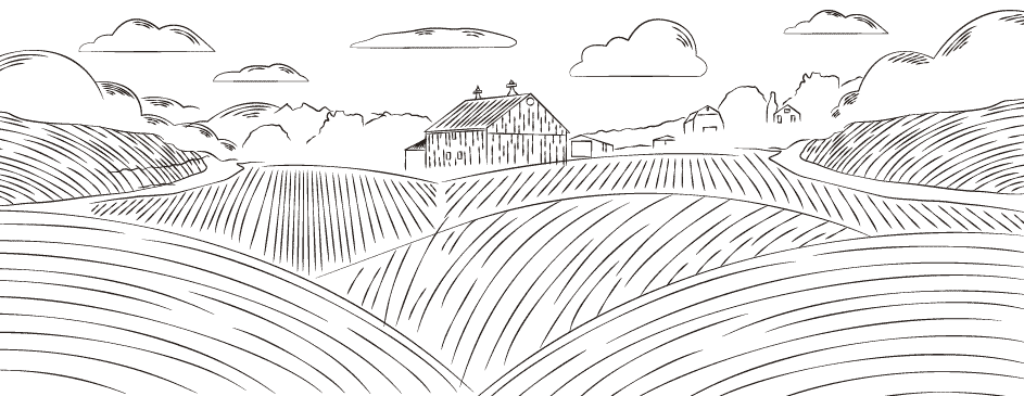 Campagna con colline e nuvole